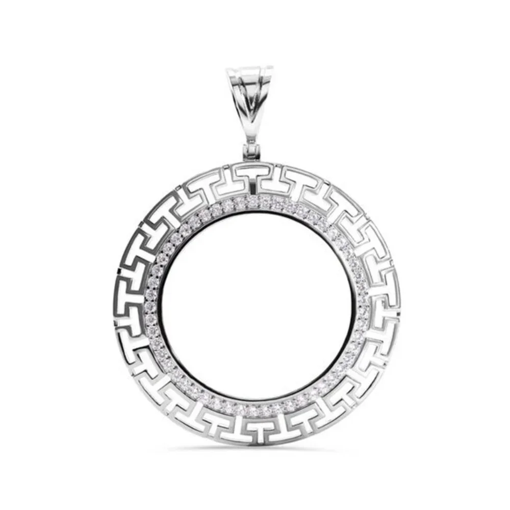 Rhodium Plated 925 Sterling Silver Centenario Bezel Aztec Clear CZ Pendant